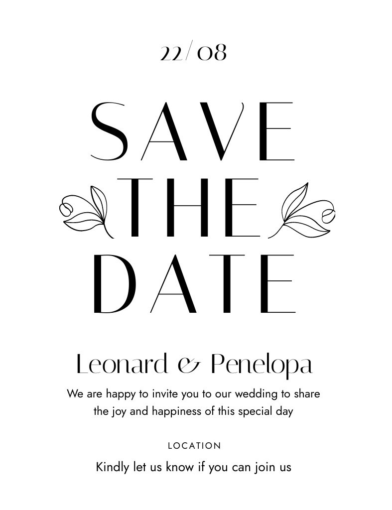 Simple Announcement to Save the Date Invitation 13.9x10.7cm Design Template
