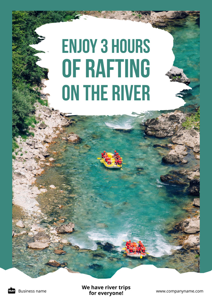 People on Rafting along River with Turquoise Water Poster 28x40in Πρότυπο σχεδίασης