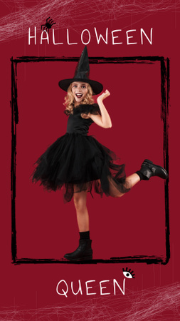 Designvorlage Mädchen im Hexenkostüm an Halloween-Feiertag für Instagram Story