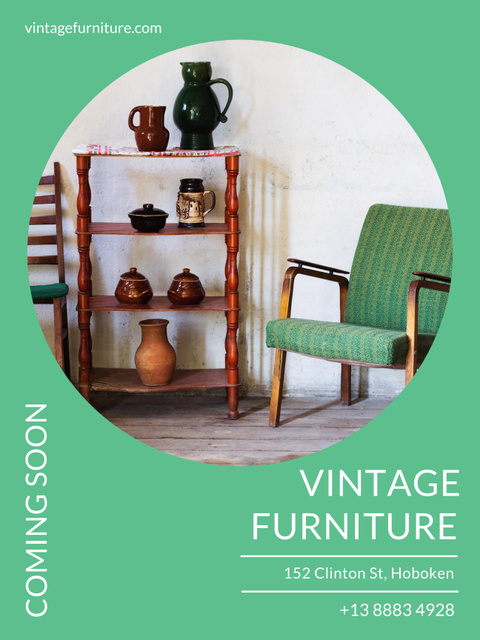 Old-fashioned Furniture Shop Ad Antique Cupboard Poster USデザインテンプレート