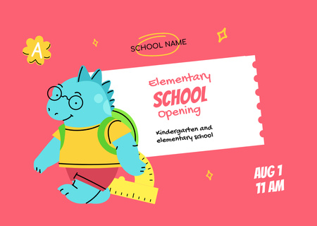 School Apply Announcement with Cute Dragon Flyer A6 Horizontal Design Template