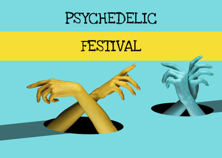 Psychedelic Festival Announcement Postcard Tasarım Şablonu