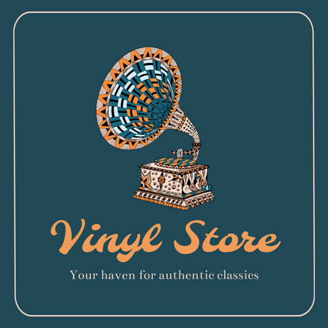 Vinyl Records And Gramophone Store Promotion Animated Logoデザインテンプレート