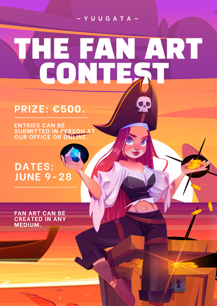 Fan Art Contest Announcement with Cute Character Poster Tasarım Şablonu