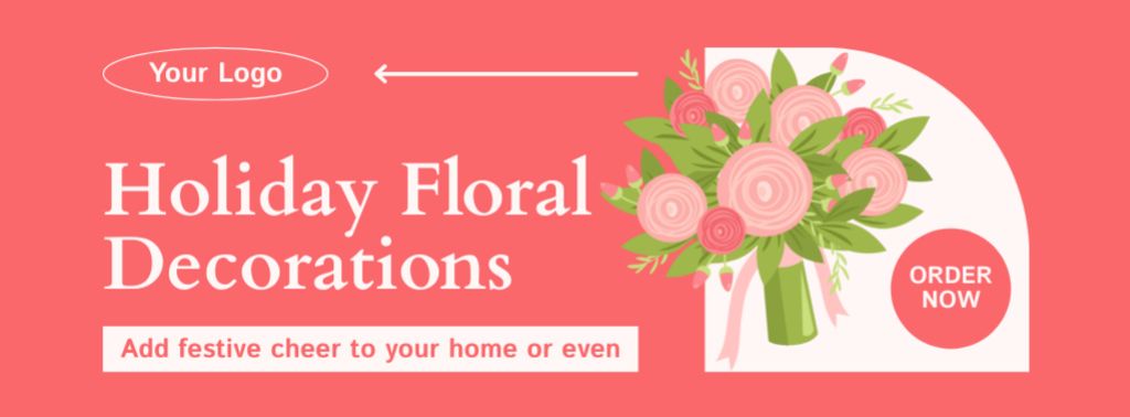Ordering Festive Flower Arrangement Services with Cute Bouquet Facebook cover – шаблон для дизайна