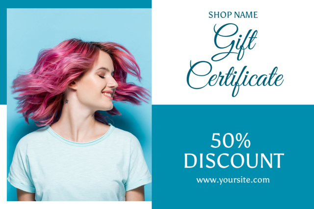 Beauty Salon Ad with Offer of Discount Gift Certificate Modelo de Design