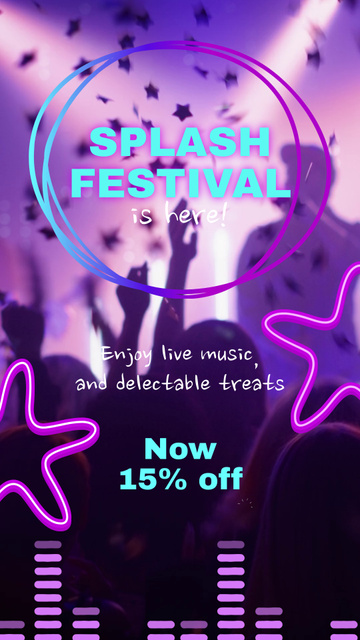 Splash Festival With Confetti And Discounts Instagram Video Storyデザインテンプレート