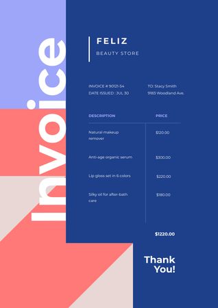 Ontwerpsjabloon van Invoice van Beauty Store services on Geometric Abstraction