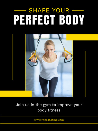Plantilla de diseño de Mujer entrenando con correas de fitness en el gimnasio Poster US 