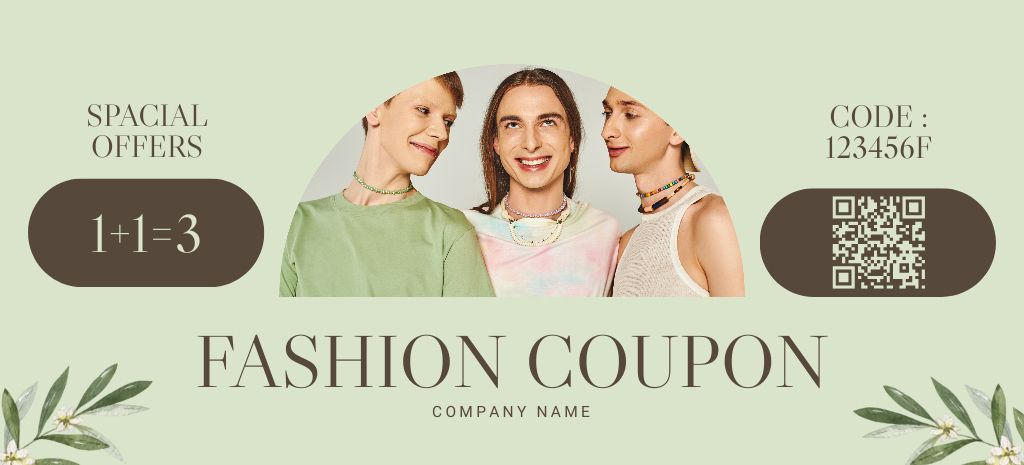 Special Fashion Offer with Smiling Stylish Women Coupon 3.75x8.25in – шаблон для дизайну