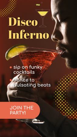 Disco Party In Bar With Funky Cocktail Instagram Video Story Design Template