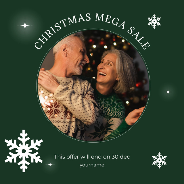 Senior Couple on Christmas Mega Sale Green Instagram AD Design Template