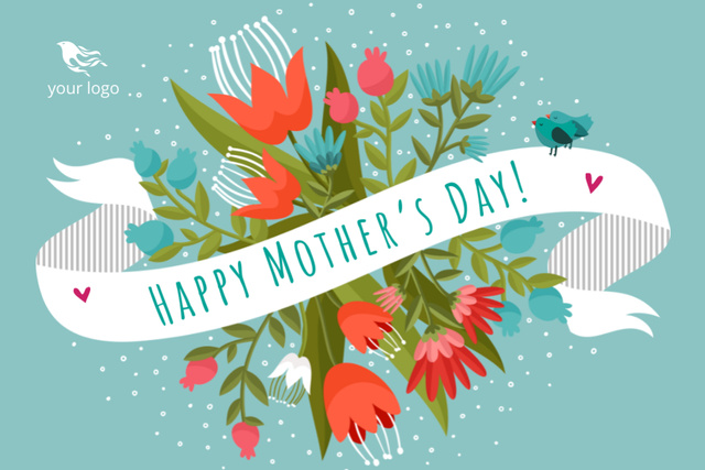 Mother's Day Greeting With Bright Bouquet Postcard 4x6in Šablona návrhu