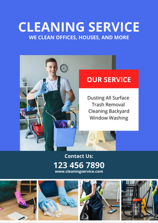 Smiling Cleaning Service Worker Flyer A4 Design Template