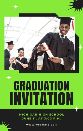 Graduation Party with Cheerful African American Student Invitation 4.6x7.2in Design Template