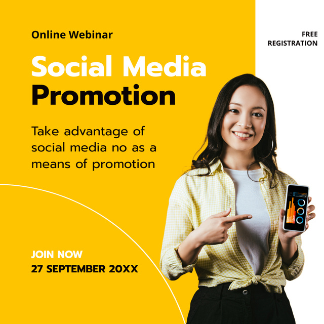 Webinar on Social Media Promotion with Young Asian Woman Instagram Design Template