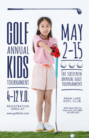 Kids Golf Tournament Announcement with Little Girl Invitation 5.5x8.5in Design Template
