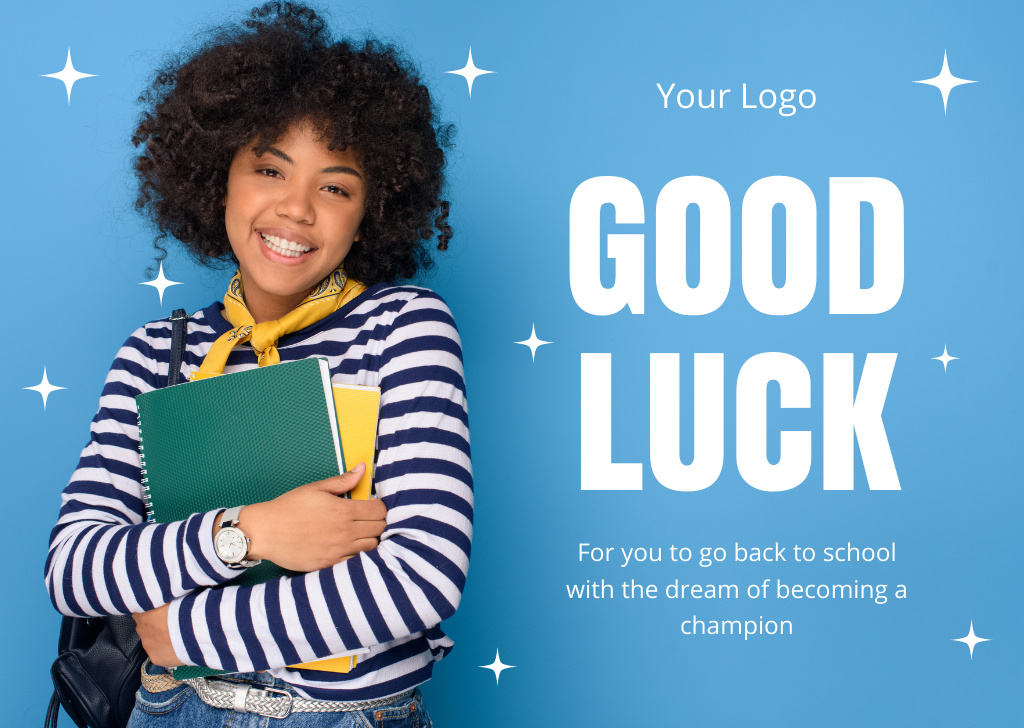 Platilla de diseño Cute African American Schoolgirl Congratulations on Back to School Card