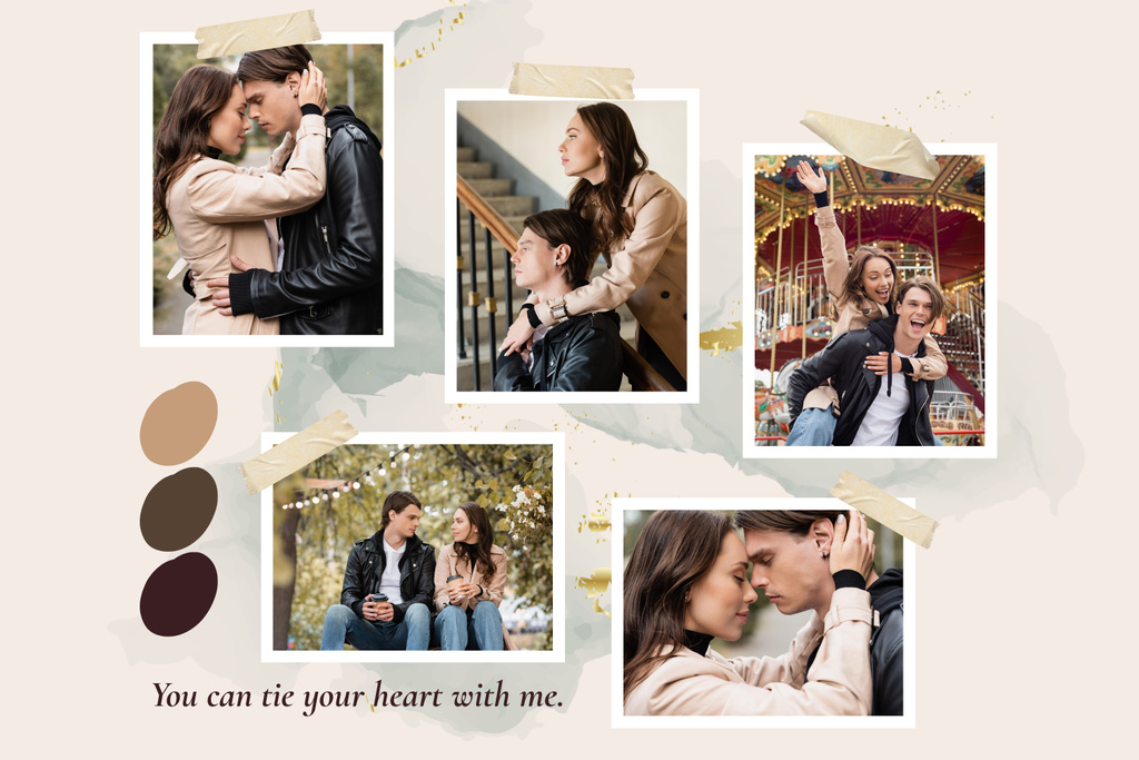 Beige Collage with Young Beautiful Couple for Valentine's Day Mood Board Design Template