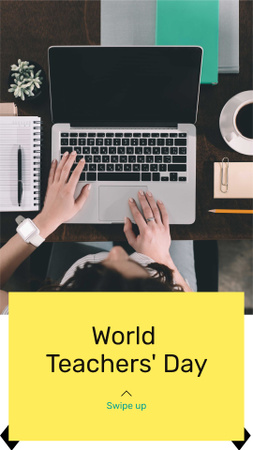 Szablon projektu World Teacher's Day Announcement with Man typing on Laptop Instagram Story
