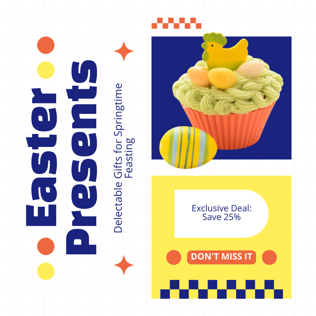 Easter Presents Offer with Cute Dessert Instagram AD Design Template