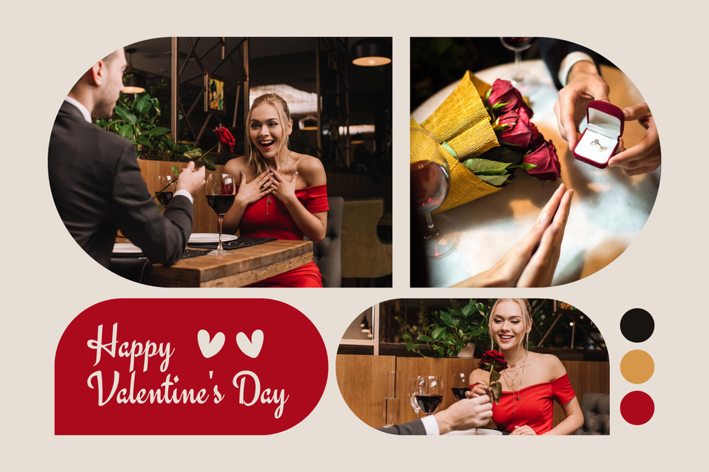 Valentine's Day Celebrating Together With Wine Mood Board Πρότυπο σχεδίασης