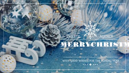 Christmas Greeting Shiny Decorations in Blue Title Design Template