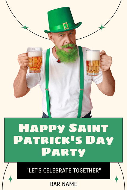 Bearded Man at St. Patrick's Day Beer Party Pinterest Design Template