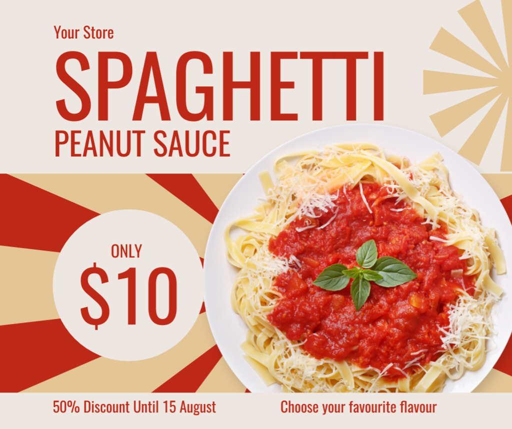 Ontwerpsjabloon van Facebook van Appetizing Italian Spaghetti with Sauce
