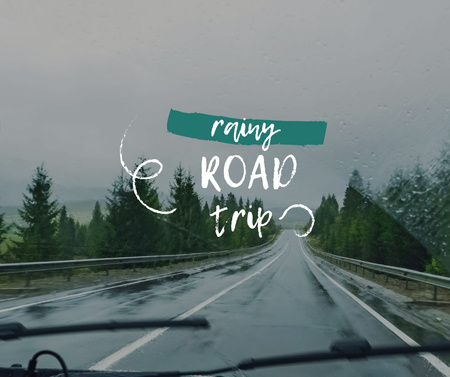 Rainy road trip by car Facebook Design Template