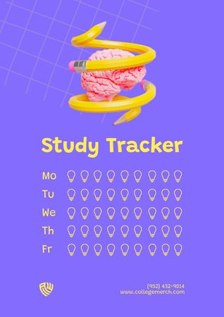 Modèle de visuel Suivi d'étude avec illustration du cerveau humain avec des crayons incurvés - Schedule Planner