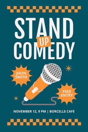 Comedy Show Event Ad with Microphone Pinterest Design Template