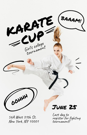 Oznámení turnaje v karate na bílém pozadí Invitation 5.5x8.5in Šablona návrhu