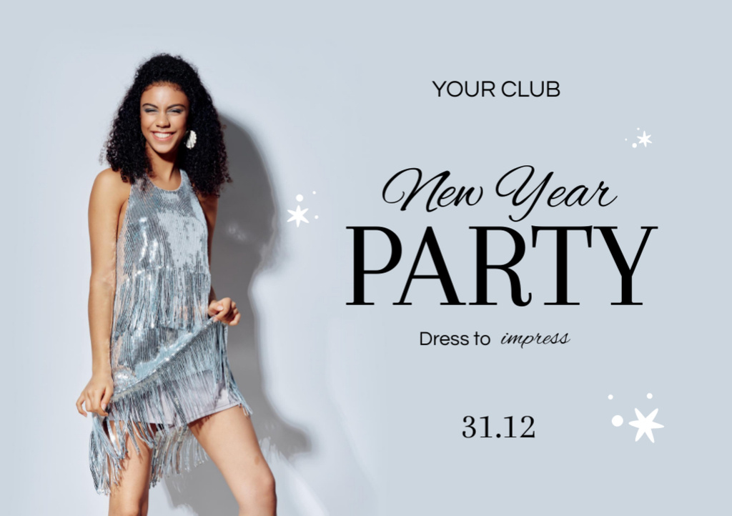 Modèle de visuel Woman in Stunning Dress on New Year Party - Flyer A5 Horizontal