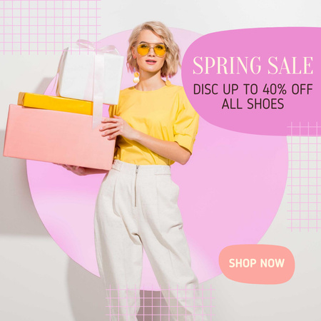 Template di design Sale Announcement of New Collection with Attractive Blonde in Sunglasses Instagram AD