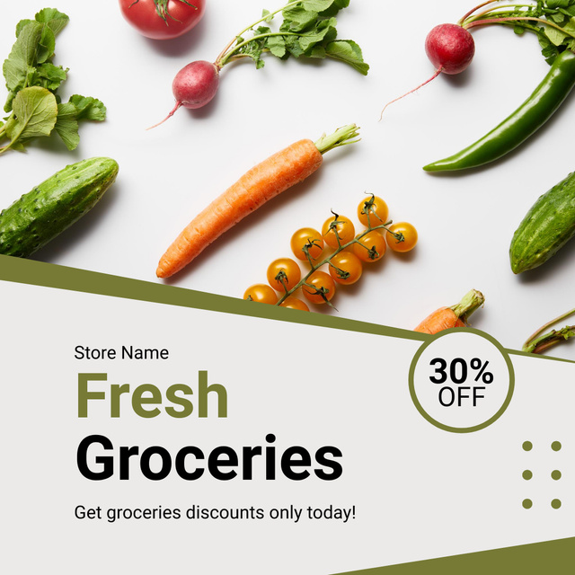 Fresh Veggies And Fruits With Discount Instagram Design Template