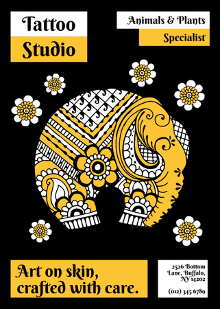 Platilla de diseño Tattooing Service Offer Illustrated with Folk Oriental Pattern Flayer