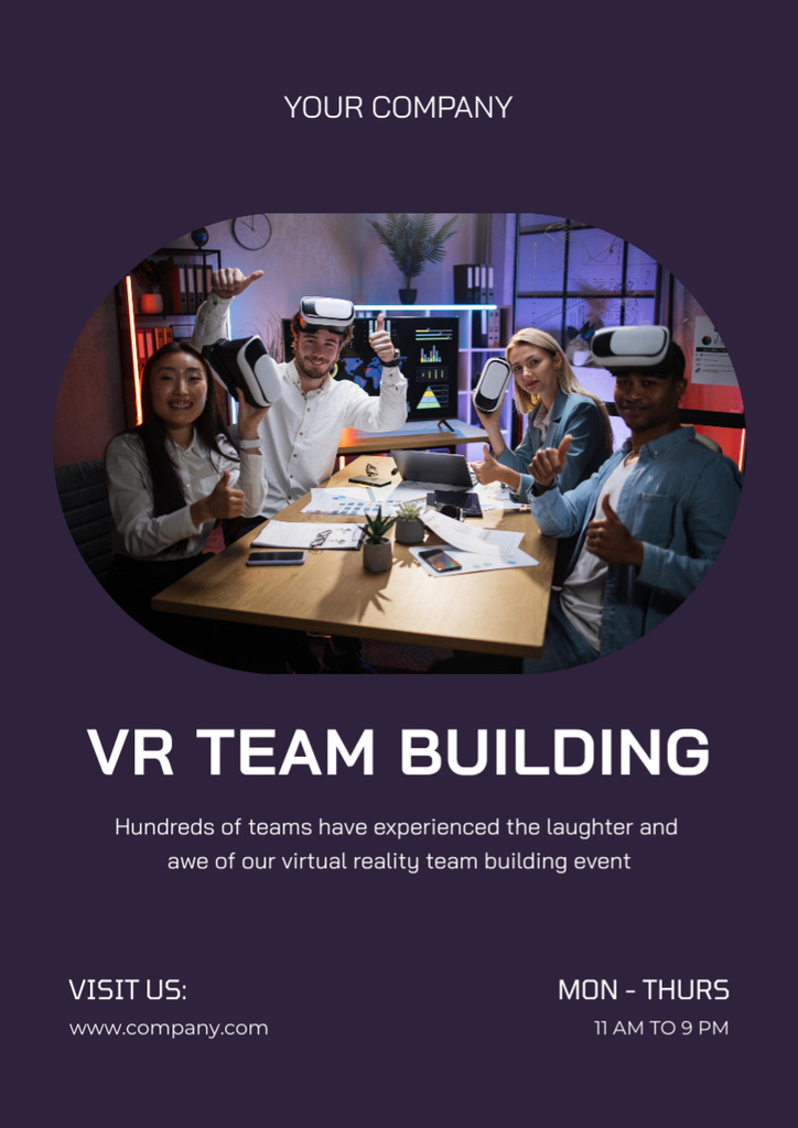 Virtual Team Building Announcement with Coworkers using Glasses Poster A3 Modelo de Design