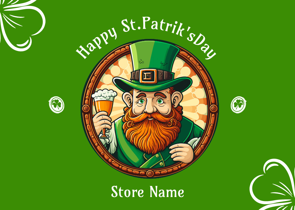 Designvorlage Happy St. Patrick's Day Message With Leprechaun für Card
