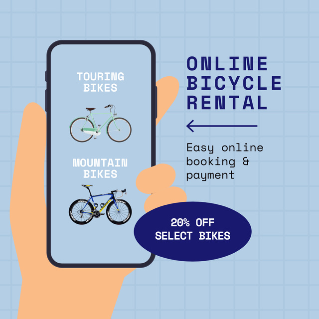 Touring And Mountain Bicycles Rental With Discounts Offer Animated Postデザインテンプレート