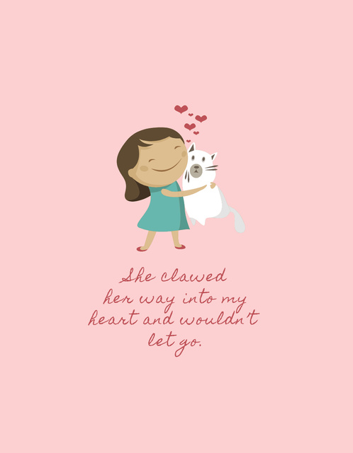 Cute Phrase with Girl holding Cat T-Shirt Πρότυπο σχεδίασης