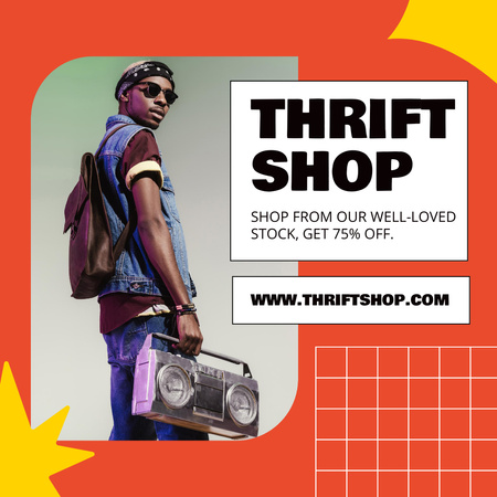 Black man of 80s for thrift shop Instagram AD Πρότυπο σχεδίασης