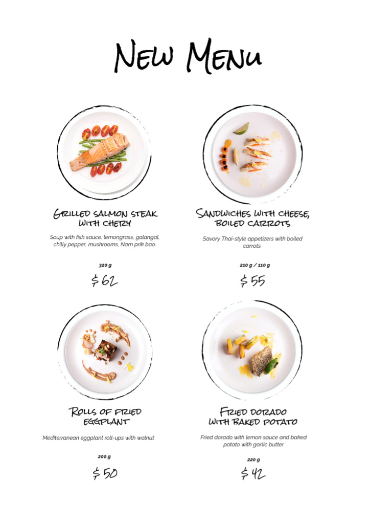 Designvorlage Delicious food on plates für Menu