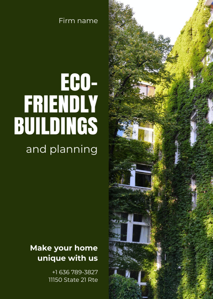 Ontwerpsjabloon van Flayer van Construction Services Ad with Eco-Friendly Buildings