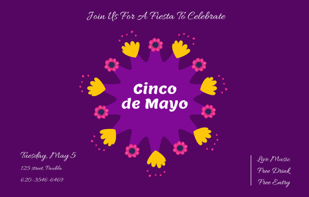 Cinco de Mayo Celebration with Illustration in Purple Invitation 4.6x7.2in Horizontal Design Template
