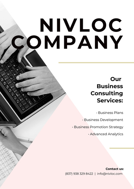Business Services Ad with Worker Typing on Laptop Poster Design Template