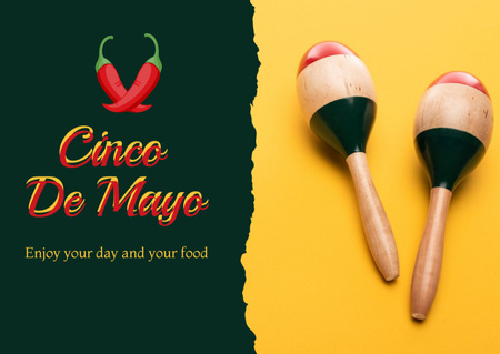 Cinco de Mayo Greeting with Maracas and Chili Card Design Template