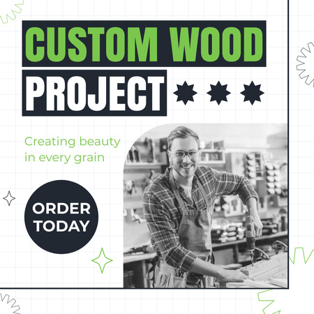 Προσαρμόζει την προσφορά υπηρεσιών ξυλουργικής με σύνθημα Instagram AD Πρότυπο σχεδίασης