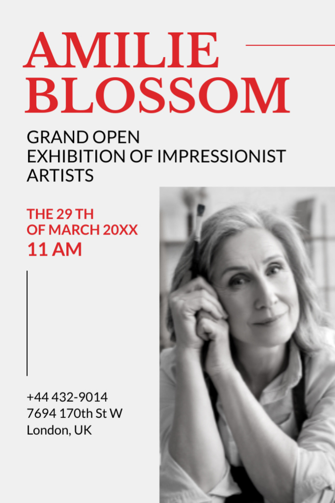 Gallery Exhibition Promotion with Woman Artist Flyer 4x6in Πρότυπο σχεδίασης
