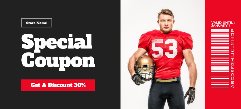 Discount on Professional American Football Equipment Coupon 3.75x8.25in Šablona návrhu